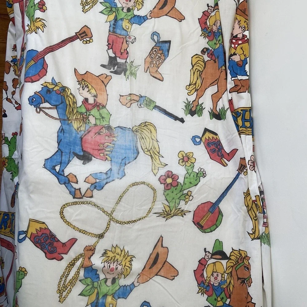 Cannon Western Cowboy Cowgirl Bar B Ranch Farm Rodeo Twin Size Sheet Set 1960's